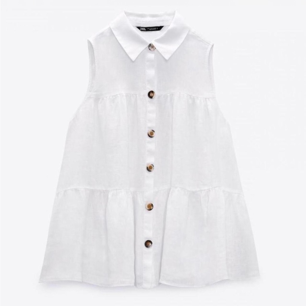 Zara woman linen collared blouse white top